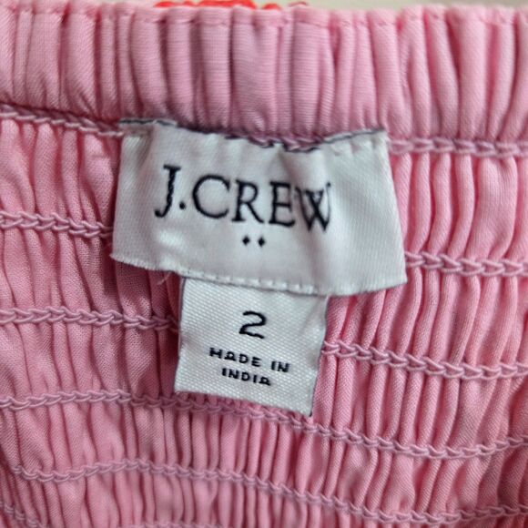 J CREW Pink Red Lobster Print Maxi Dress Sz 2 Square Neck Cotton Smocked tiered - Picture 7 of 13
